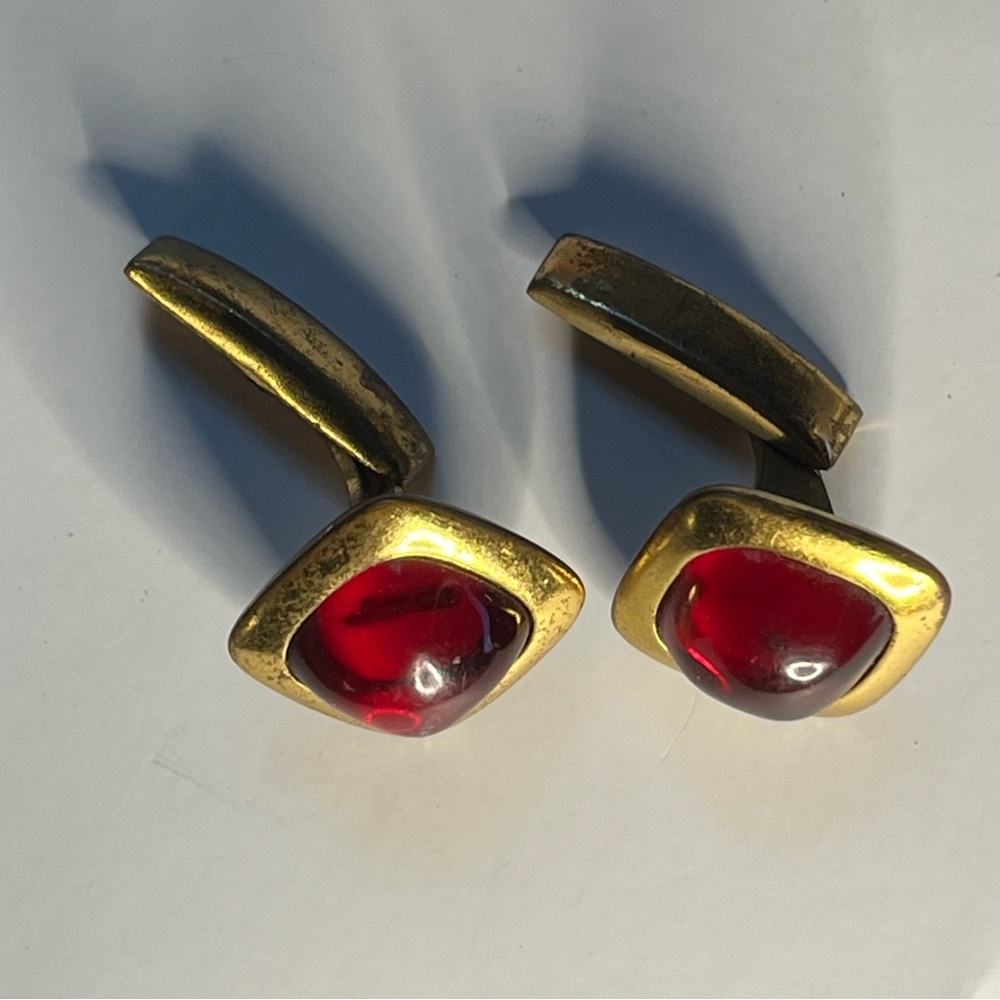 Antique UV/Uranium Cuff-links Gold and Red, Orange glow